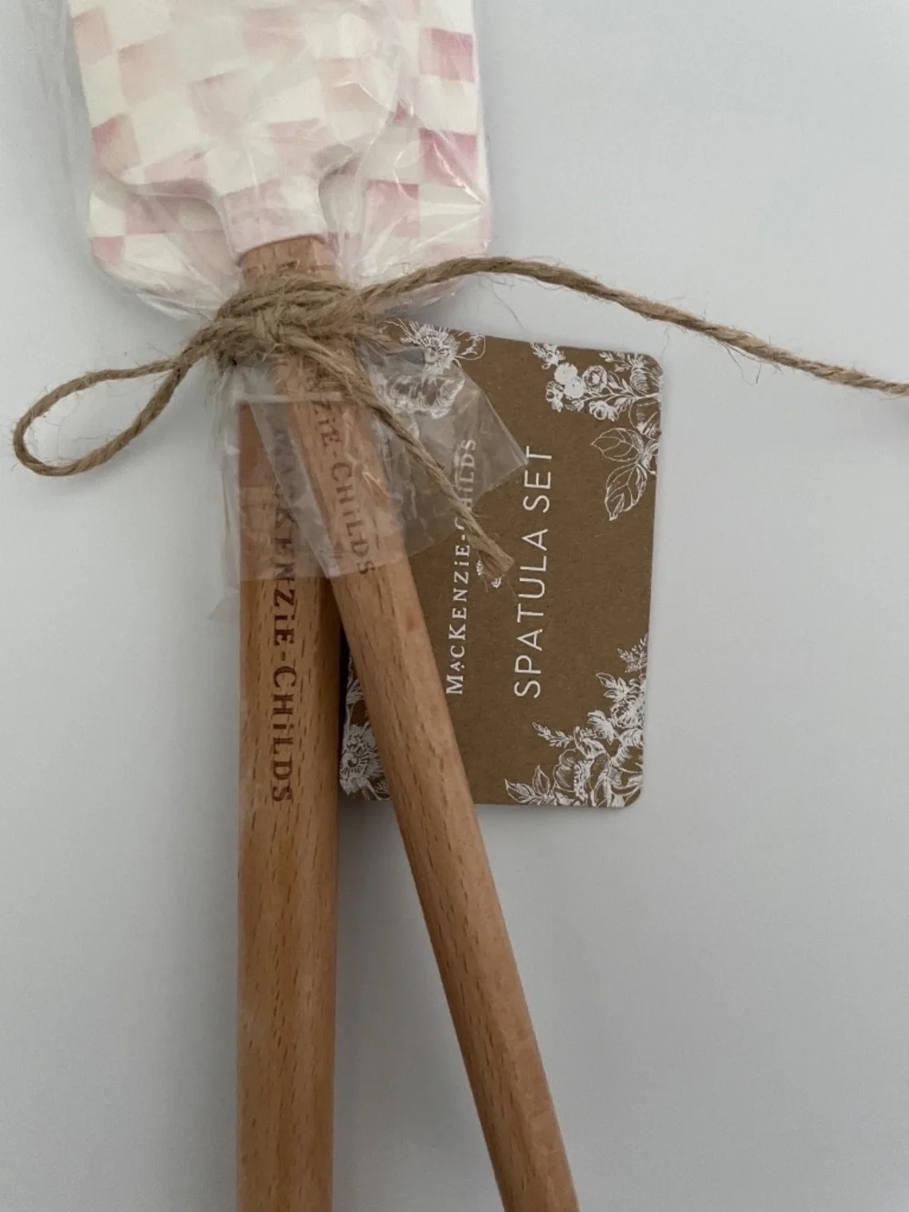 MacKenzie-Childs Pink Check Silicone Spatula Set of 2 NEW Kitchen Utensils